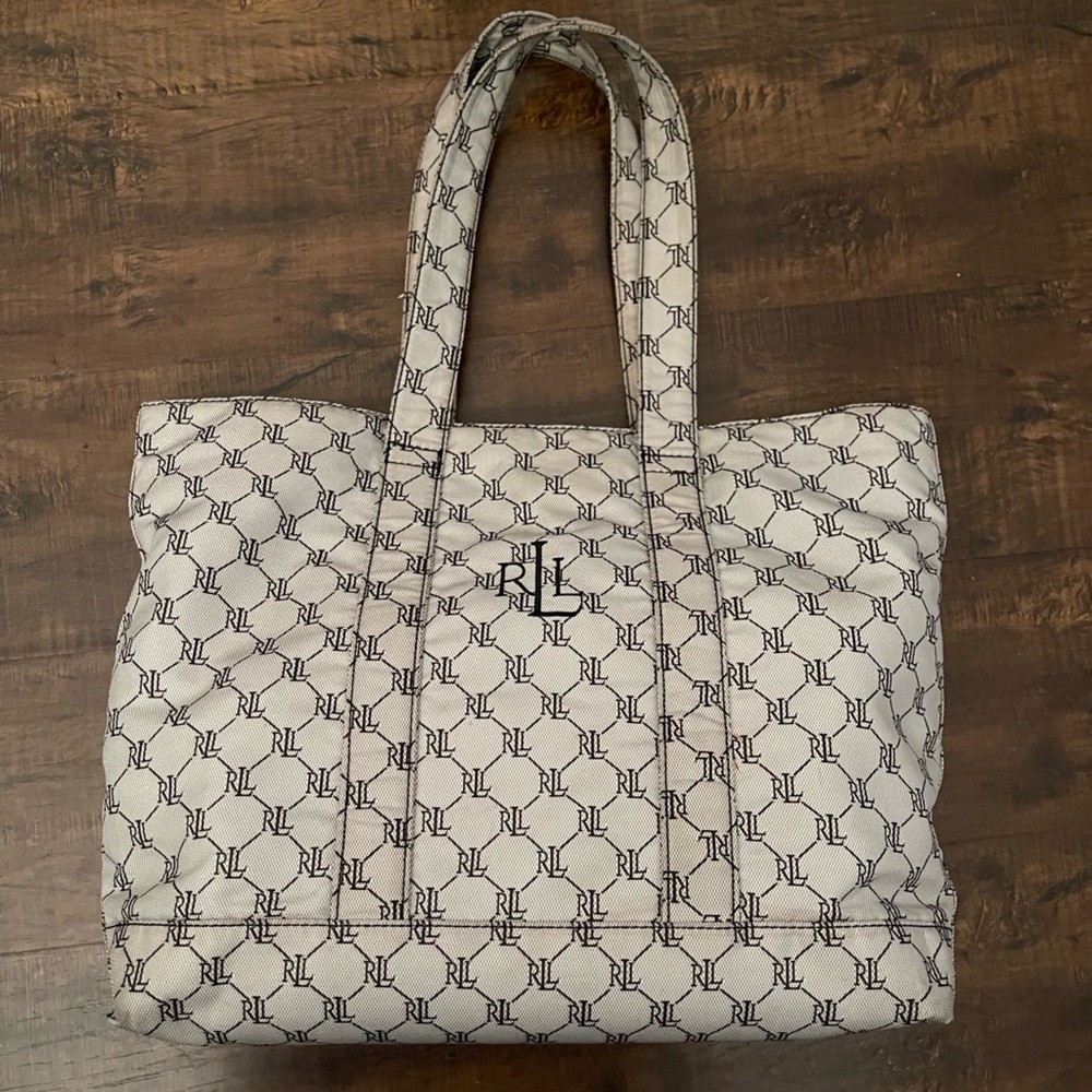 Ralph Lauren Cream and Black Monogram Tote